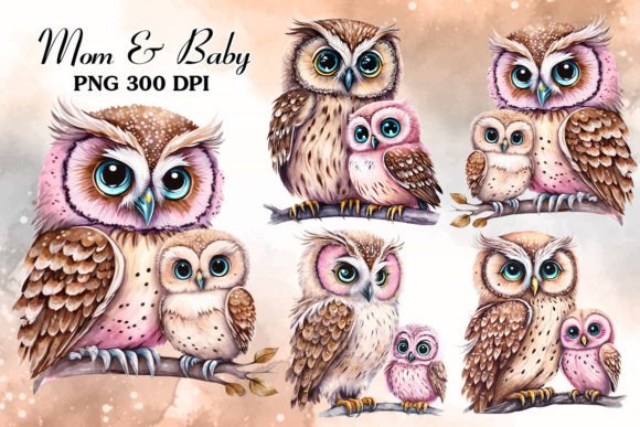 mother and baby owl clip art