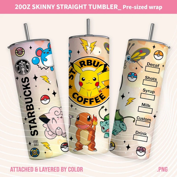 Cartoon Tumbler Wrap, Pokemon 20oz Sublimation Straight, Skinny Tumbler Design Wrap, PokemonTumbler Wrap, Tumbler Wrap, Png Instant Download.jpg