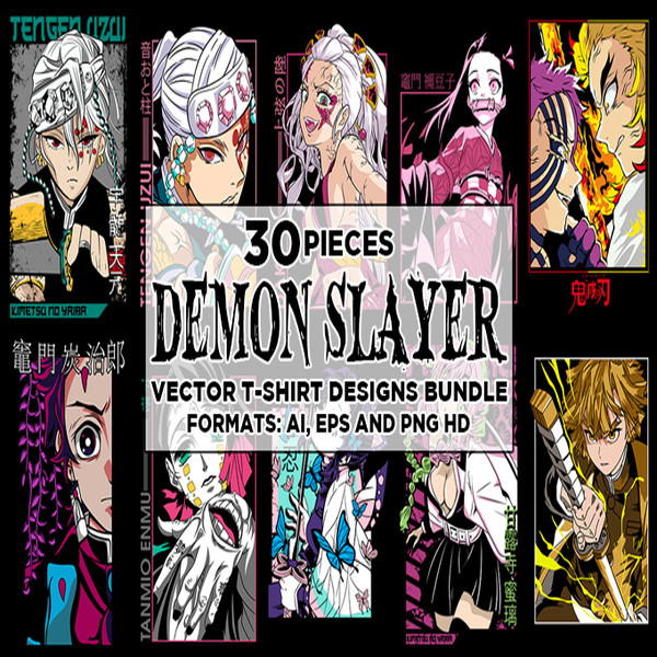 30 DEMON SLAYER VECTOR T-SHIRT DESIGNS BUNDLE 1 THUMBNAIL.jpg