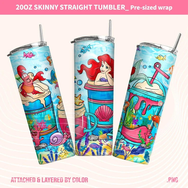 Ariel Tumbler Wrap, Princess Coffee Tumbler Wrap, 20oz Skinny Tumbler, Skinny Tumbler Wrap, 20oz Tumbler, Png download.jpg