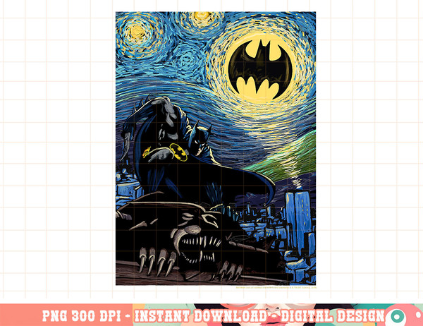 DC Comics Batman The Dark Knight Starry Night Style Poster png, digital print,instant download.jpg