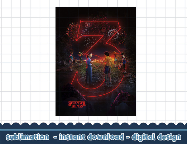 Stranger Things Group Shot Season Three Neon Poster png,digital print.jpg