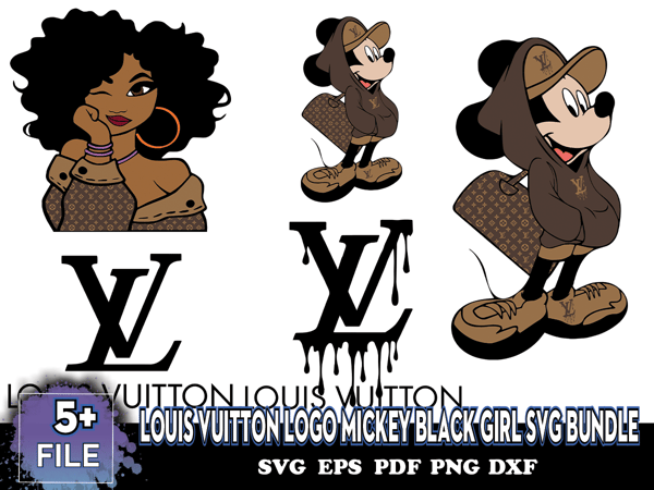 Louis Vuitton Logo Mickey Black Girl Svg Bundle, LV Svg - Inspire