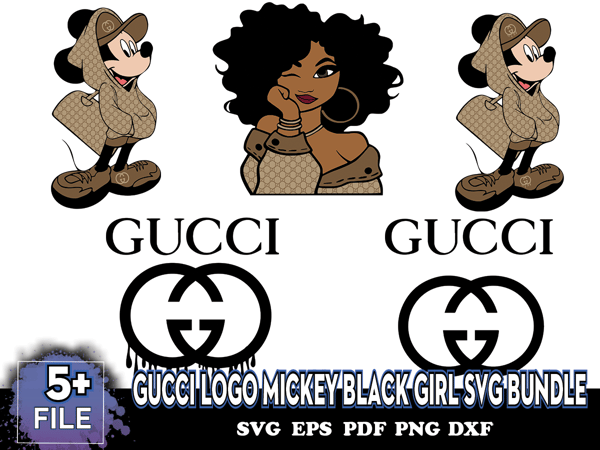 Gucci Logo Mickey Black Girl Svg Bundle, Gucci Svg