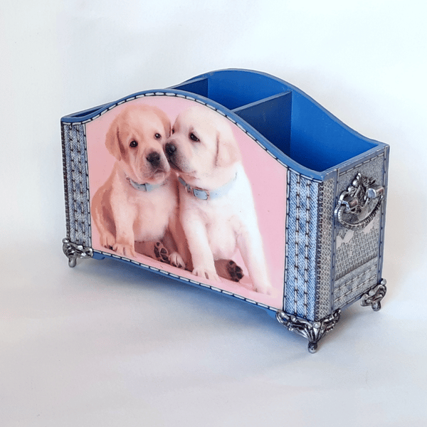 Wooden stand for pencils , pens or combs  . Decorative organizer with  Cute Dogs  pattern (6).jpg