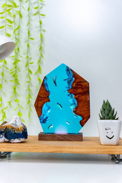 POLYGON DEEP TURTLE sea, Night light, Epoxy Lamp, Resin Lamp, Resin Night  Light