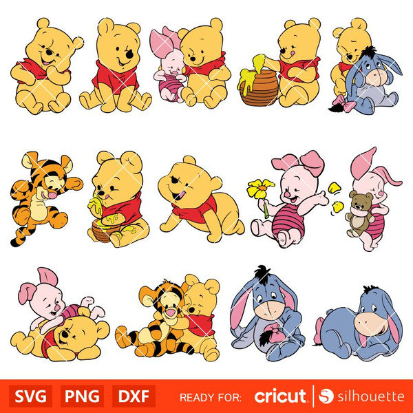 Layered Baby Pooh Svg Bundle, Instant Download, Bundle For Cricut, Silhouette Vector SVG PNG DXF Cut File.jpg