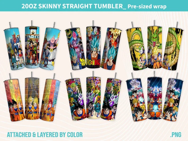 Cartoon Tumbler Bundle Wrap, Comic Tumbler, 20oz Skinny Straight, Goku Tumbler Wrap, Tumbler Sublimation, Anime Dragon Png, Png bundle, Png.jpg