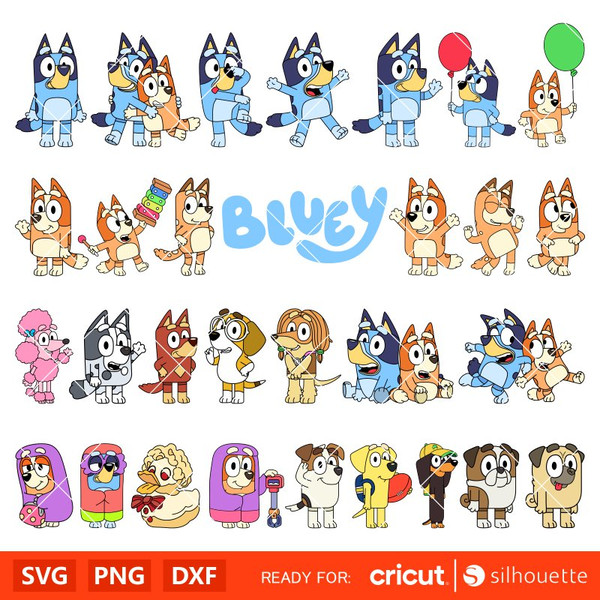 Bluey Characters Bundle Svg, Birthday Invitation Svg, Bluey the Dog Svg, Bluey And Bingo Svg, Cricut, Silhouette Vector Cut File.jpg