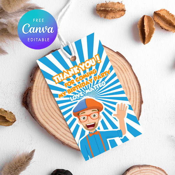 Editable Blippi Birthday Favor Tag printable Instant downloa