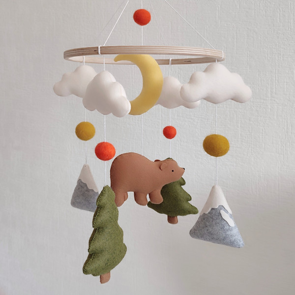 Bear baby mobile  neutral Woodland nursery decor (16).jpeg