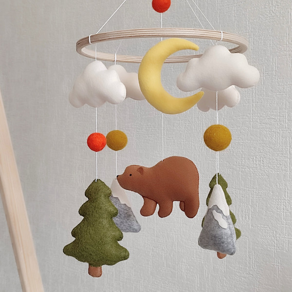 Bear baby mobile  neutral Woodland nursery decor (32).jpeg