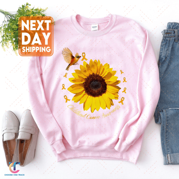 Sunflower Childhood Cancer Awareness Sweatshirt, Motivational Shirt, Childhood Cancer Awareness , Gold Ribbon Shirt, Cancer Support - 1.jpg