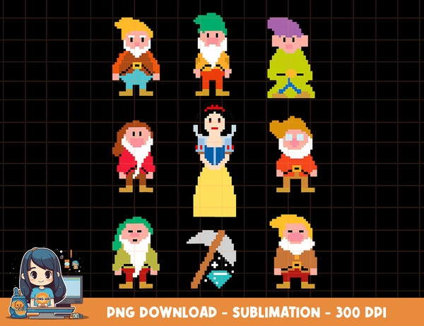 Disney Snow White & Pixelated Dwarfs Graphic T-Shirt png, sublimation, digital print.jpg