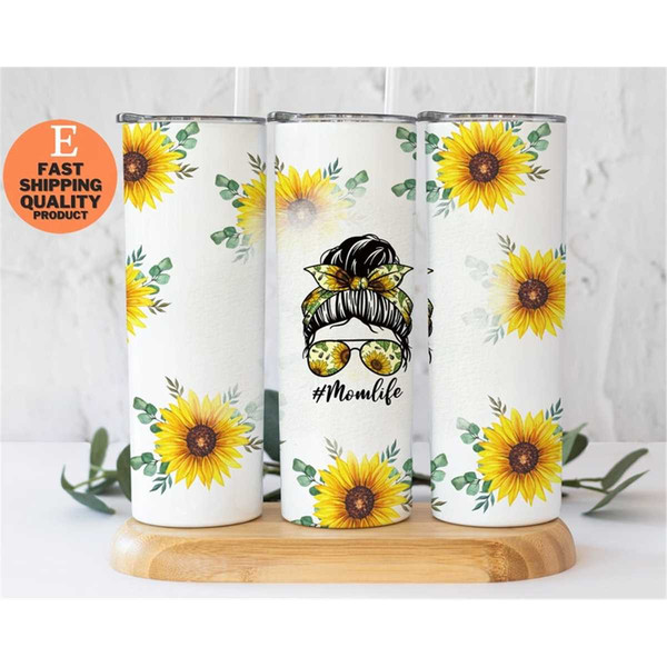 Mom life tumbler with Sunflowers