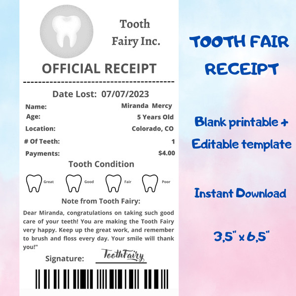 Tooth Fairy Receipt Editable Certificate Instant Download.png