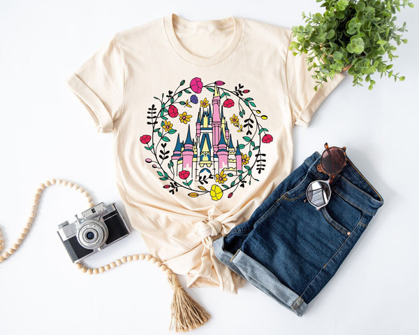 Magic Kingdom Castle Shirt, Princess Castle T-shirt, Magic Kingdom Floral Spring Shirt, Magical Vacation Tee, Matching Family Shirt - 1.jpg