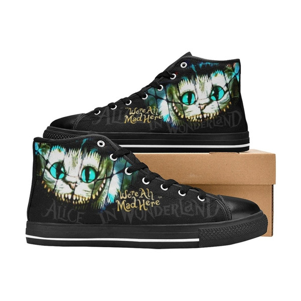 Alice in Wonderland Cheshire Cat Custom Adults High Top Canvas Shoes for Fan, Women and Men, Alice in Wonderland Shoes