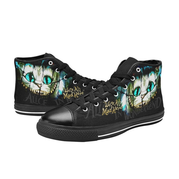 Alice in Wonderland Cheshire Cat Custom Adults High Top Canvas Shoes for Fan, Women and Men, Alice in Wonderland Shoes