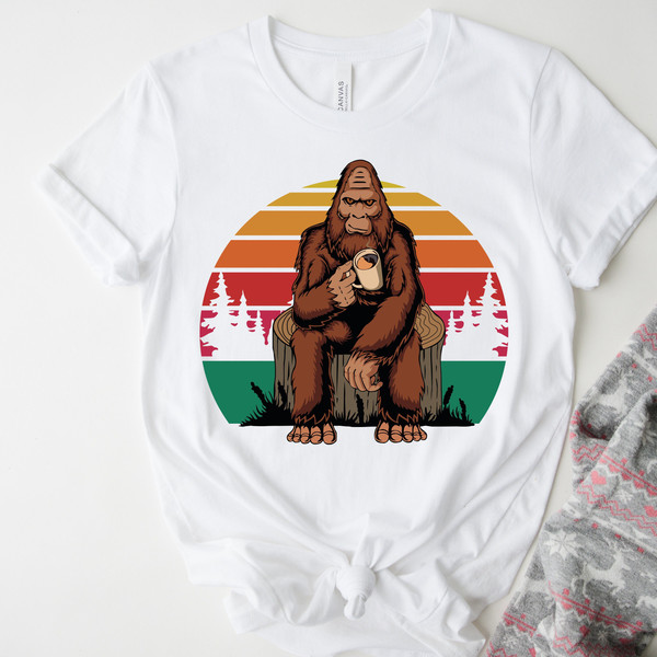 Vintage Bigfoot Shirt,Retro Sunset Shirt,Big Foot Having Coffee,Funny Sarcastic Tee,Big Foot Shirt,Yeti Shirt,Sasquatch Shirt,Squatch Tee - 1.jpg