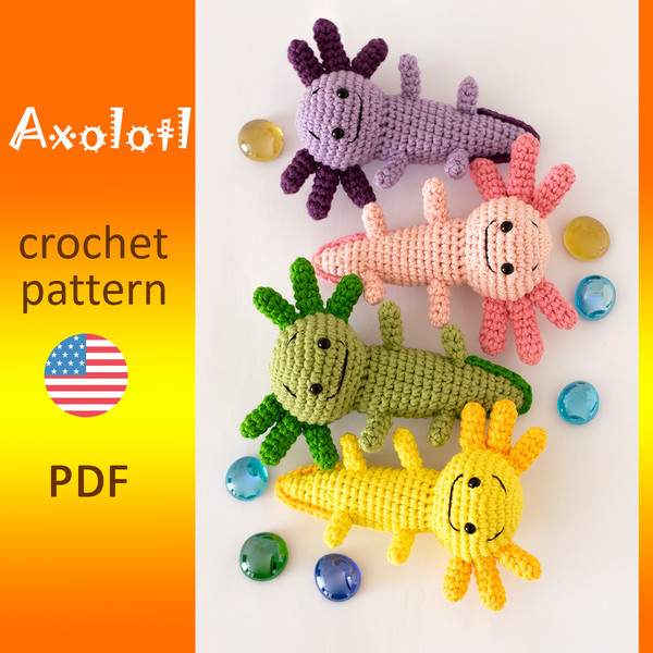 Axolotl crochet pattern in English, tutorial amigurumi kawai - Inspire  Uplift