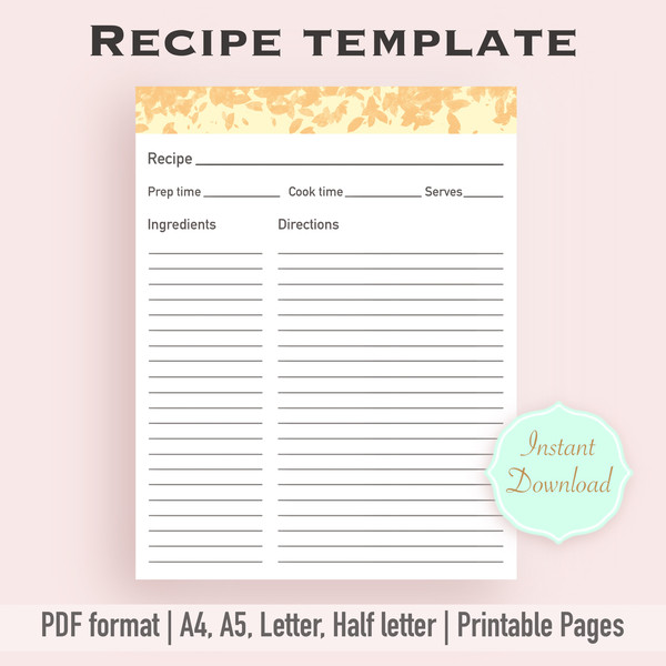 Recipe Template, Recipe Template Printable, Printable Recipe - Inspire ...