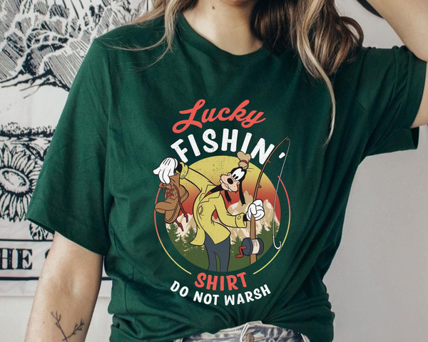 Disney Goofy Lucky Fishing Shirt Do Not Wash Sh Forest Green 5XL Long Sleeve | Clothing Class