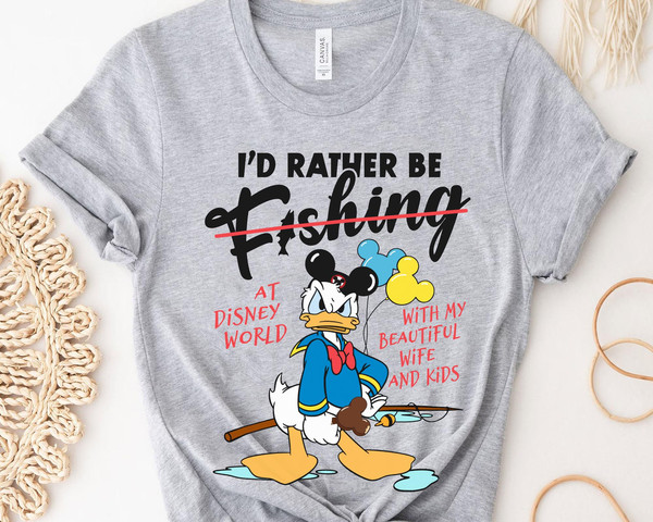 Funny Angry Donald Duck ID Rather Be Fishing Sh Black 3XL T Shirt | Clothing Class