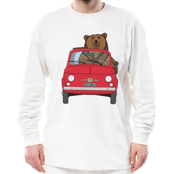 Bear In A Red Fiat 500 shirt, Unisex Clothing, Shirt For Men Women, Graphic Design, Unisex Shirt
