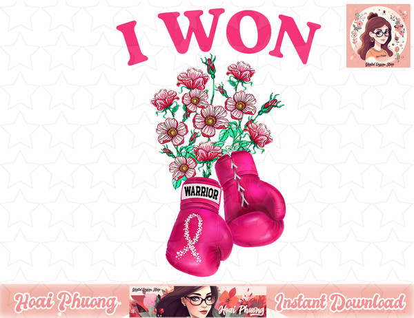 I Won Boxing Gloves Survivor Pink Ribbon Breast Cancer png, instant download.jpg