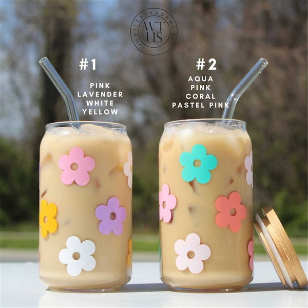 Daisy Cup Iced Coffee Cup Glass Retro Flower Glass Jar Daisy Coffee Glass  Cup Boho Beer Glass Jar Iced Coffee Glass 