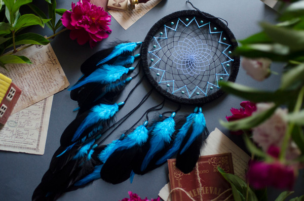 turquoise blue and black dream catcher 3.jpg