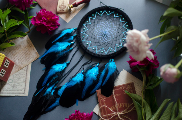 turquoise blue and black dream catcher 7.jpg