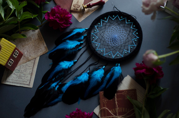turquoise blue and black dream catcher 9.jpg
