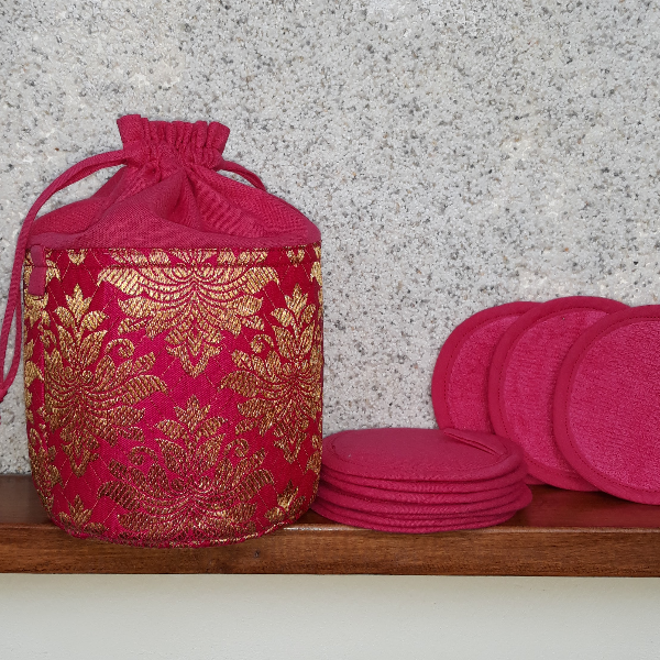 Reusable Pads Set & Small Boho Style Storage Basket, small laundry bag, Makeup Remover Pads.jpg