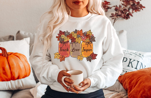 Fall Teacher Sweatshirt, Thankful Floral Sweatshirt, Teach Love Inspire Shirt, Teacher Thanksgiving Shirt, Fall School Shirt - 1.jpg
