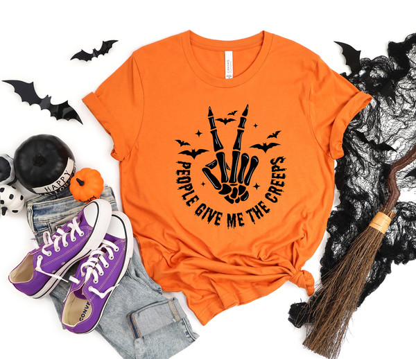 People Give Me The Creeps T-Shirt, Halloween Shirt, Horror Shirt, Horror Gift for Men, Skeleton Hand Tee, Witch Vibes Shirt, Spooky Season - 3.jpg