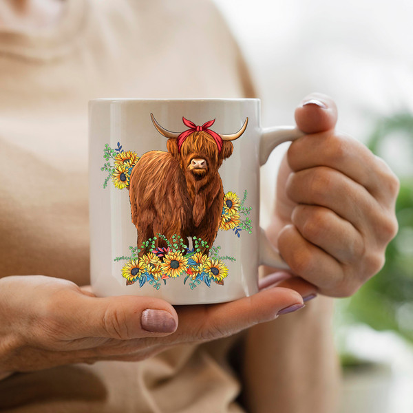 Western Highland Calf With Sunflower Bouquet Sublimation Design, Highland Cow With Sunflowers PNG, Floral Animal Waterslide Image, Farm Cow - 3.jpg