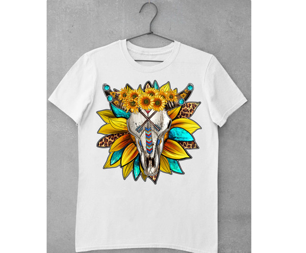 Western Sunflower Bull Skull Sublimation Design,Hand Drawn Bull Skull,Arrow,Bull Skull Clipart,Bull Skull Design,Sunflower,Digital Download - 2.jpg