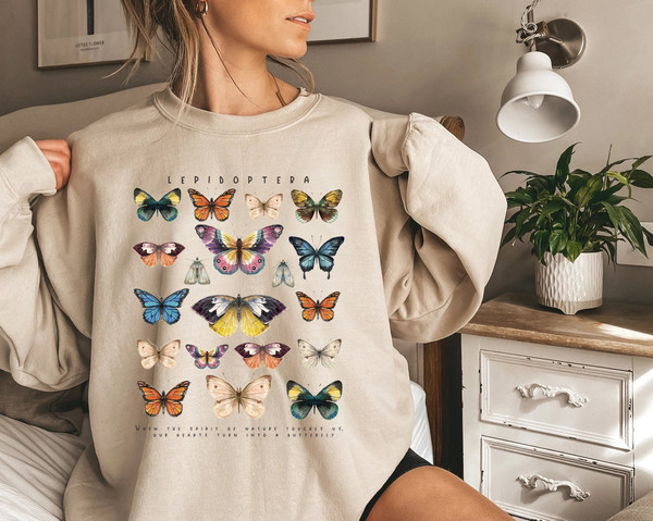 Butterfly Sweatshirt, Fall Sweatshirt, Floral shirt, Butterfly Lover, Butterfly Graphic, Women Tee, Valentine Gift - 1.jpg