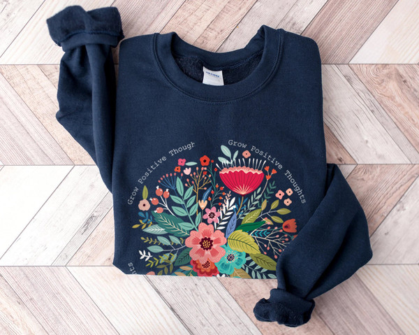 Grow Positive Thoughts Tee, Floral Sweatshirt, Bohemian Style, Butterfly Top, Trending Right Now, Women's Graphic T-shirt - 3.jpg