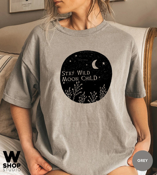 Stay Wild Moon Child Shirt, Moon Shirt, Bohemian Shirt, Gift For Moon Lover, Sun And Moon T-shirt, Women Oversized Tee - 3.jpg