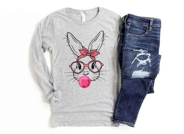 Bunny with Leopard Glasses shirt, Easter shirt, Easter bunny graphic tee, Easter shirts for women,Ladies Easter Bunny,Bubble Gum Bunny Tee - 3.jpg