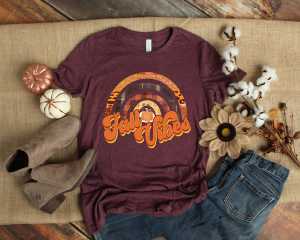 Fall Vibes Retro Shirt,Fall Vibes Rainbow Pumpkin Shirt,Thanksgiving Vacation Shirt,Family Thanksgiving Shirt,Thanksgiving Dinner Shirt - 3.jpg