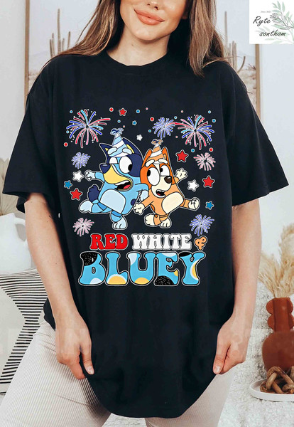 Red White and Bluey Fire Work Comfort Colors® Shirt , Bluey and Bingo 4th Of July Fire Work Tee, Bluey and Bingo 4th Of July Shirt - 1.jpg