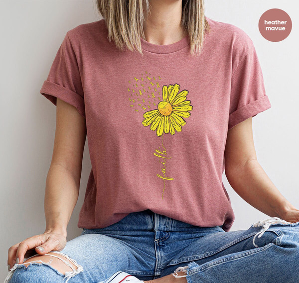 Albinism Faith TShirt, Sarcoma Bone Cancer Tee, Cancer Survivor Gift, Ribbon Graphic Tees, Awareness T-Shirt, Floral Endometriosis Shirt - 3.jpg