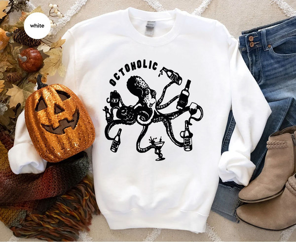 Alcoholic Octopus Long Sleeve Shirt for Party, Funny Octoholic Sweatshirt for Friend Gift, Vintage Drinking Octopus Beer Long Sleeve - 2.jpg