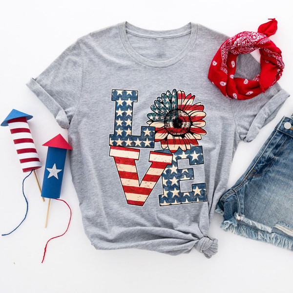 America Shirt, Love America Shirt, 4th Of July Shirt, Fourth of July, Sunflower America Shirt, Memorial Day Shirt, Independence Day Shirt - 2.jpg
