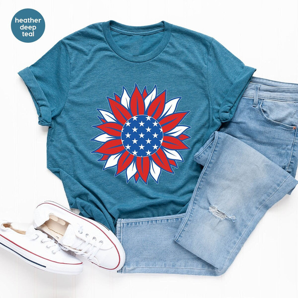 American Flag T-Shirt, Patriotic Gift, 4th Of July Shirt, America Sunflower Shirt, USA Flower Graphic Tees, Freedom TShirt, Independence Day - 1.jpg