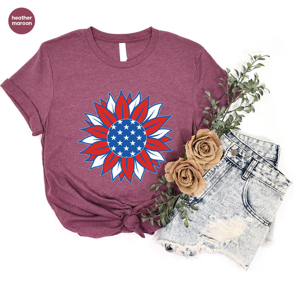 American Flag T-Shirt, Patriotic Gift, 4th Of July Shirt, America Sunflower Shirt, USA Flower Graphic Tees, Freedom TShirt, Independence Day - 3.jpg